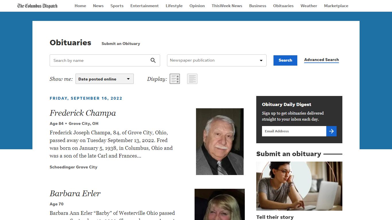 Obituaries in Columbus, OH | The Columbus Dispatch